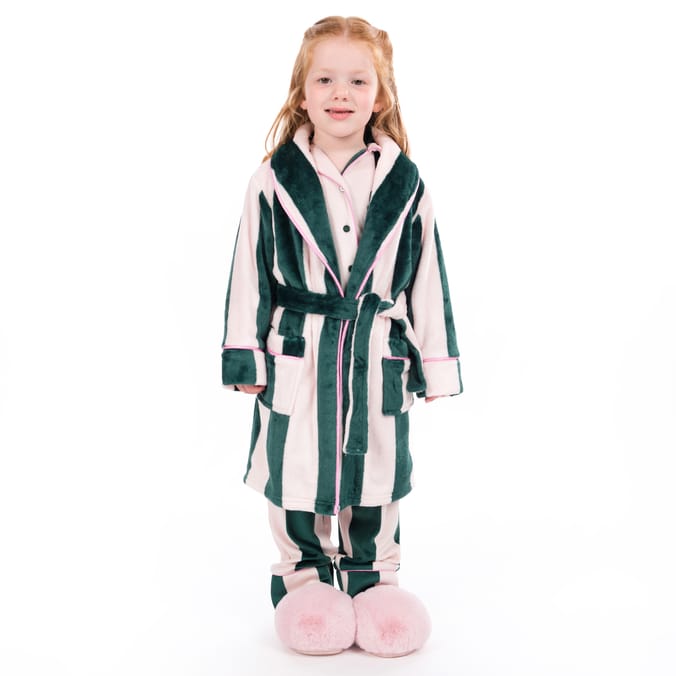Originals Kids Pink & Green Striped Dressing Gown