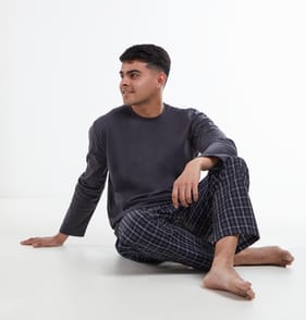 Jeff Co by Jeff Banks Men s Blue Check Pyjama Set Home Bargains