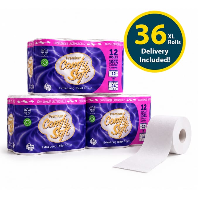 Premium Comfy Soft Extra Long 3 Ply Toilet Tissue 12 Rolls x3