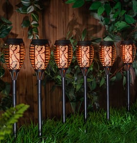 Firefly LED Small Flame Solar Stake Light 6 Pack