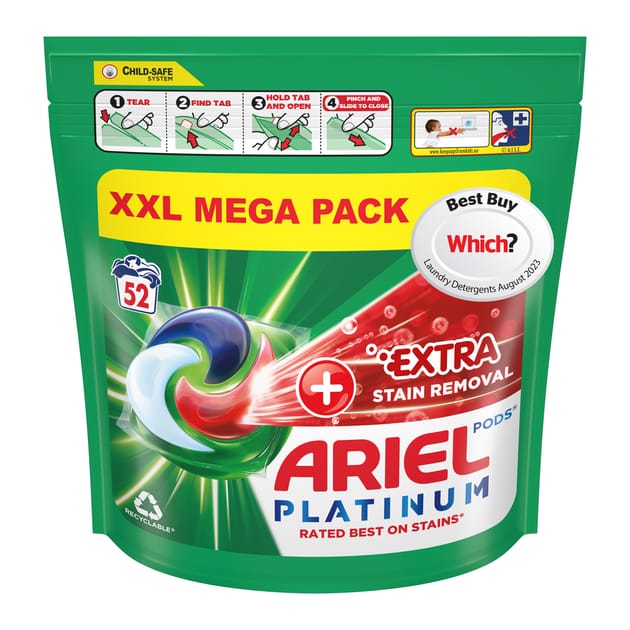 Ariel Platinum Extra Stain Removal Pods 52 Washes | Home Bargains