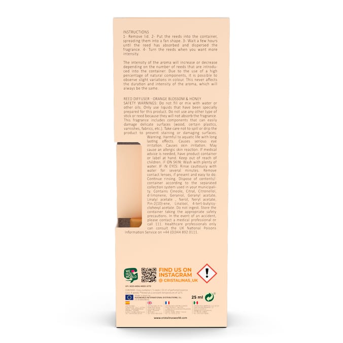 Cristalinas Reed Diffuser 25ml - Orange Blossom & Honey