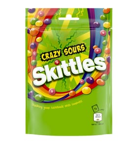 Skittles Crazy Sour Sweets Fruit Flavoured Pouch Bag 136g