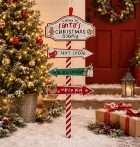 Sleigh Bells Christmas Stake Sign - Welcome To Santa's Christmas Bakery