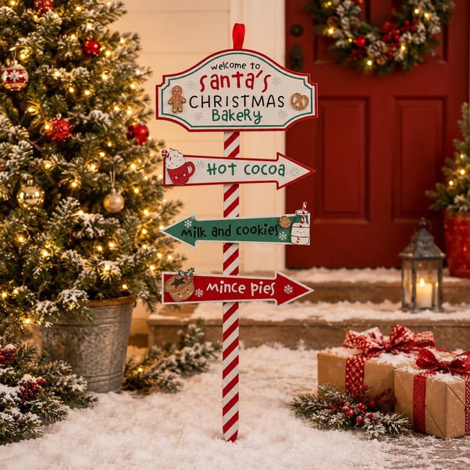 Sleigh Bells Christmas Stake Sign - Welcome To Santa's Christmas Bakery