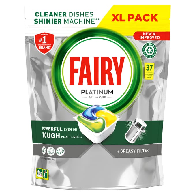 Fairy Platinum All In One Dishwasher Tablets Lemon 37 Tablets