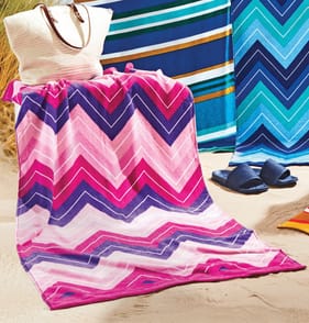 Hello Summer Beach Towel - Pink Chevron