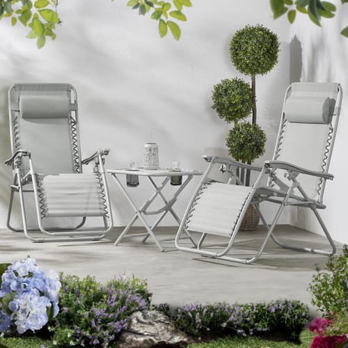 The Outdoor Living Collection Zero Gravity Reclining Chairs Table Set Grey Home Bargains