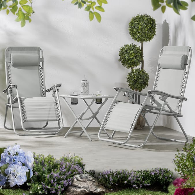 The Outdoor Living Collection Zero Gravity Reclining Chairs & Table Set - Grey