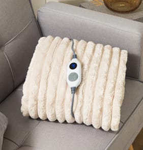 The Winter Warmer Electric Heated Soft Ribbed Plush Throw - Cream