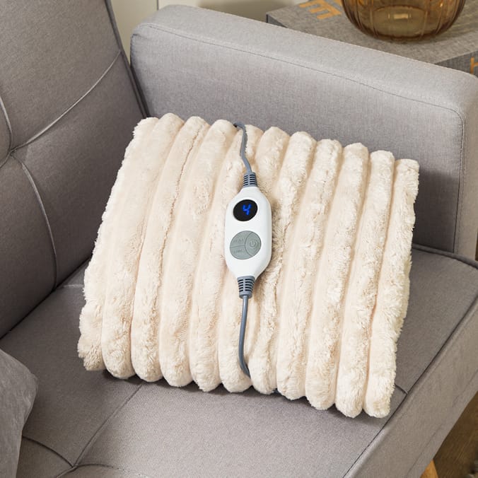 The Winter Warmer Electric Heated Soft Ribbed Plush Throw - Cream