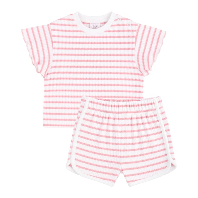 Pure Baby Pink Ribbed Stripe Set