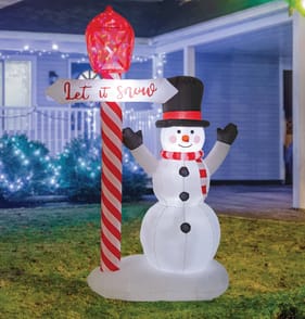 Prestige Light Up Self Inflating Snowman With Lamppost 7ft