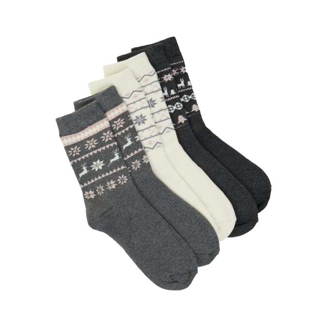 Ladies Thermal Socks 3 Pairs - Fairisle UK 4-7 | Home Bargains