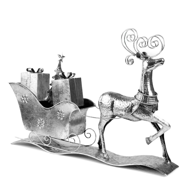 Frosted Spirit Metal Reindeer With Sleigh