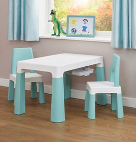Liberty House Toys Kids Height Adjustable Table and Two Chairs Set - White & Green