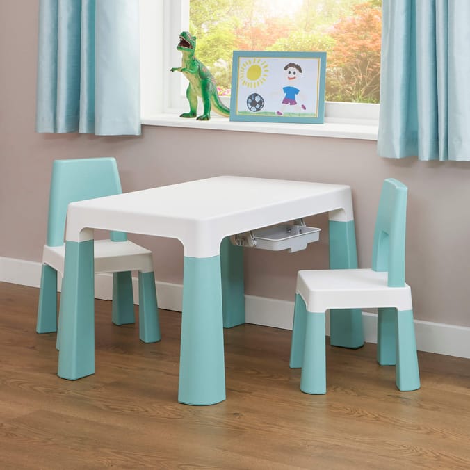 Liberty House Toys Kids Height Adjustable Table and Two Chairs Set - White & Green