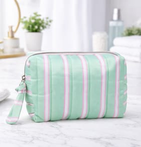 Green & Pink Stripe Small Cosmetic Bag