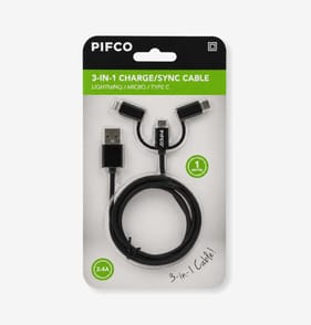 Pifco 1M 3-In-1 Lightning/Micro/Type-C Cable