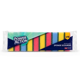 Power Action Multicoloured Sponge Scourer 10 Pack