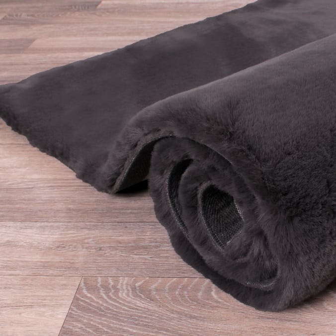 Luxe Plain Faux Fur Rug - Charcoal