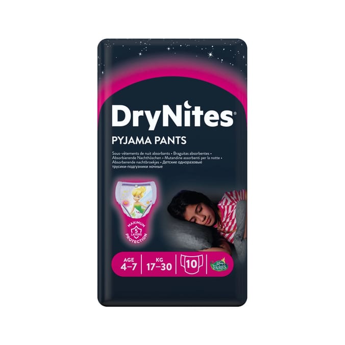 Huggies DryNites Girls Pyjama Pants10'S Age 4-7 x3
