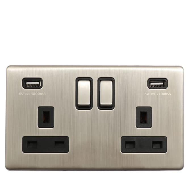 Pifco 13A Brushed Double USB Socket