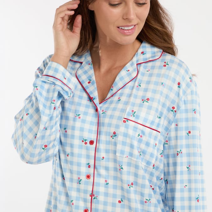 Originals Ladies Blue Checked Floral Pyjamas