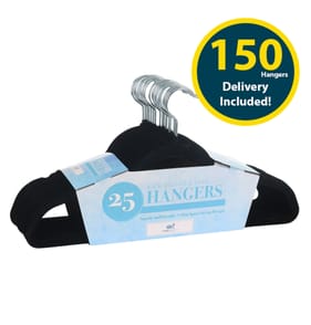 Home Fresco Rich Velvet Hangers 150 Pack Bundle - Black