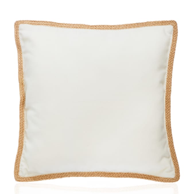 The Outdoor Edit Earthed Raffia Trim Cushion - Cream