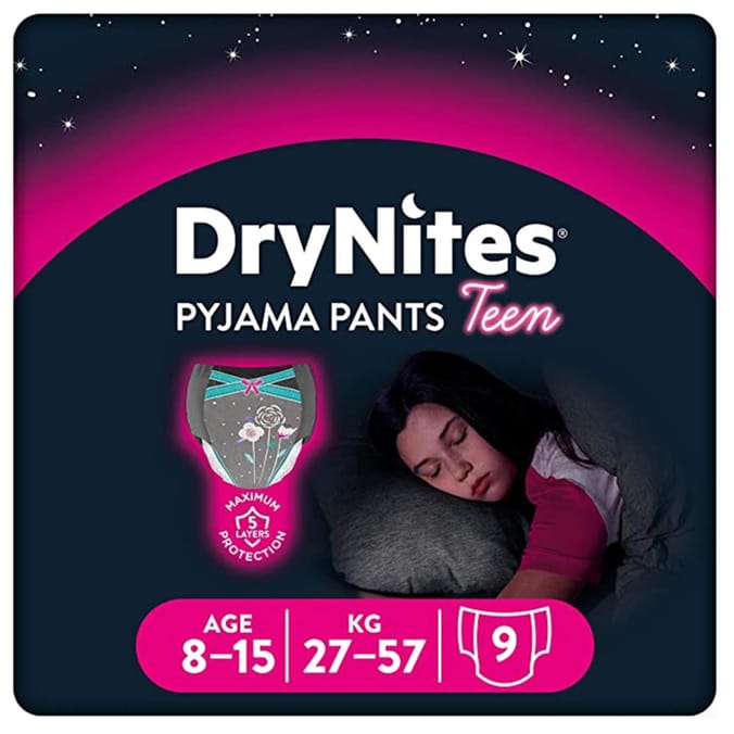 Huggies DryNites Pyjama Pants Teen Flower Design 9'S 8-15 Years x3