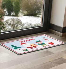 Festive Feeling Washable Door Mat - Blue Ho Ho Ho