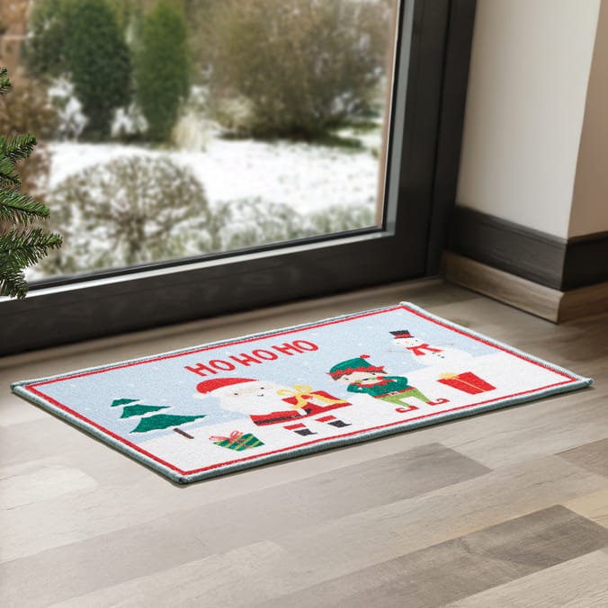 Festive Feeling Washable Door Mat - Blue Ho Ho Ho