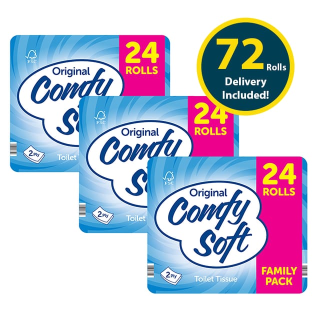 Original Comfy Soft Quilted 2 Ply Toilet Tissue 24 Rolls x3 (Delivery