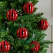 Festive Feeling Alpine Woods Flocked Stripe Christmas Bauble 6 Pack