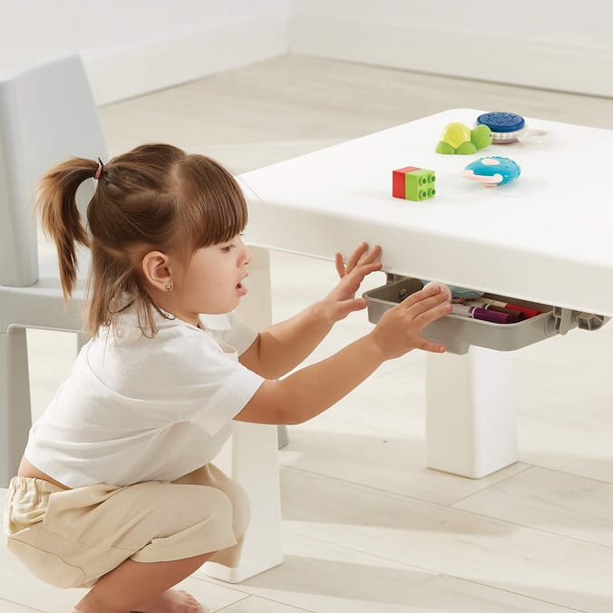Liberty House Toys Kids Height Adjustable Table and Two Chairs Set - White & Grey