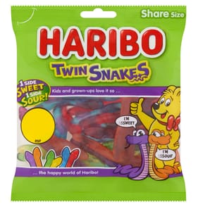 Haribo Twin Snakes Fruit Flavour Gum Jelly Sweets Sharing Bag 140g