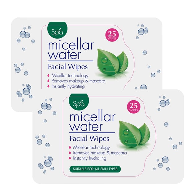 Spa Micellar Water Facial Wipes 25s x2 Home Bargains