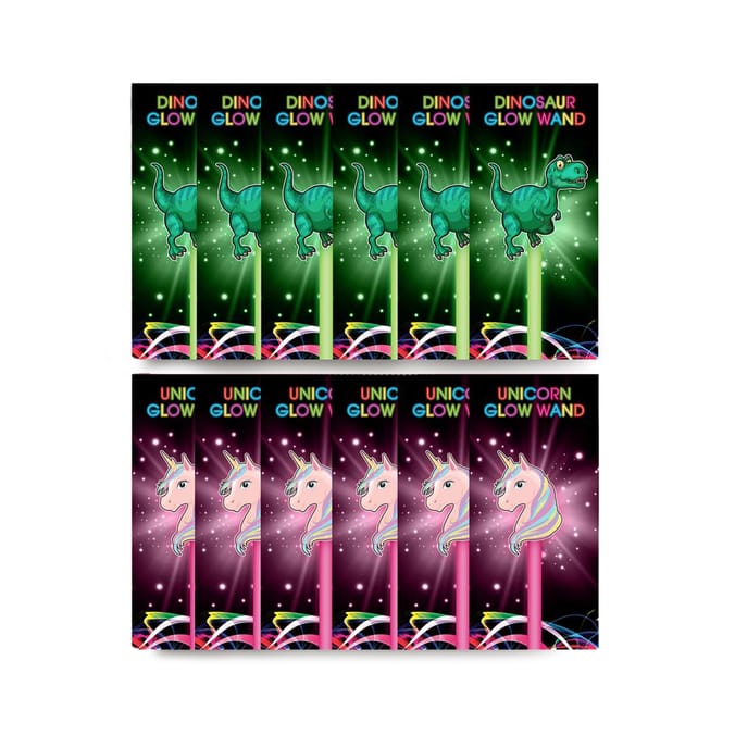 Neon Nights Dinosaur & Unicorn Glow Wands x12