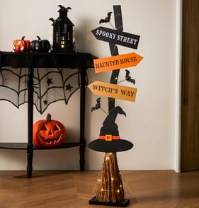 Hallow Scream Light Up Witch's Broom Sign