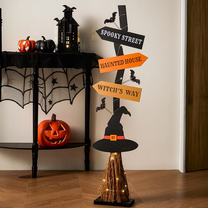 Hallow Scream Light Up Witch's Broom Sign