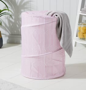 Bathroom Pop Up Laundry Bin Basket - Pink Stripe