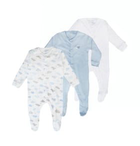 Pure Baby Blue Long Sleeved Sleepsuits 3 Pack - 3-6 Months