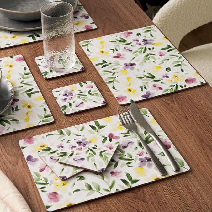 Home Collections Cork Back Place Mats And Coaster Set 8 Pack - Floral