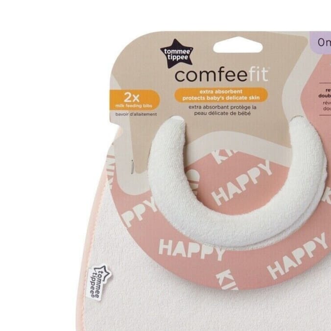 Tommee Tippee ComfeeFit Milk Feeding Bibs 0m+ Reversible x2