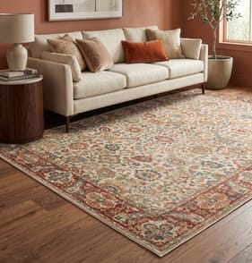 Asiatic Raja Border Runner RA04 - Cream/Red