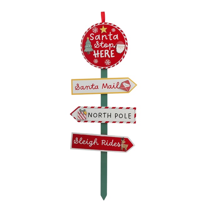 Sleigh Bells Christmas Stake Sign - Santa Stop Here