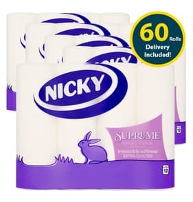 Nicky Supreme Extra Quilted 3 Ply Toilet Rolls 60 Pack (Delivery Included))