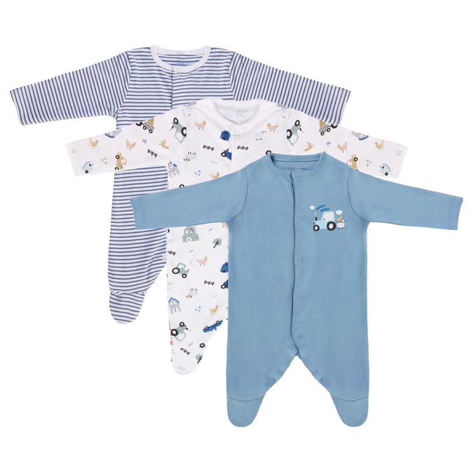 Pure Baby Long Sleeve Sleepsuits 3 Pack