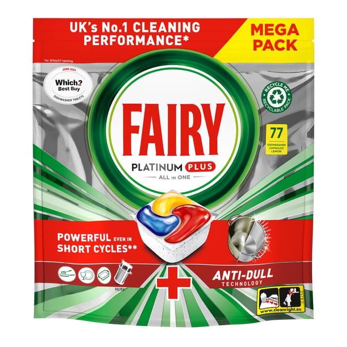 Fairy Platinum Plus All In One Dishwasher Tablets 77 Tablets - Lemon